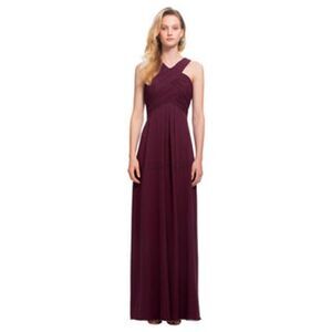 LEVKOFF Women’s Crisscross Neck Chiffon A-Line Gown Dress in Burgundy Sz 6